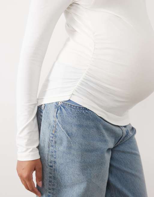 Mamalicious Maternity top à manches longues avec fronces, blanc, 4 de 4