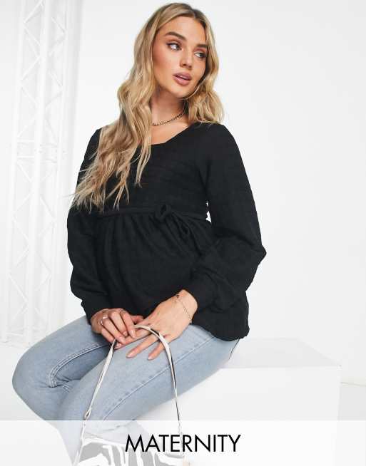 Mamalicious Maternity - Top a maniche lunghe nero testurizzato