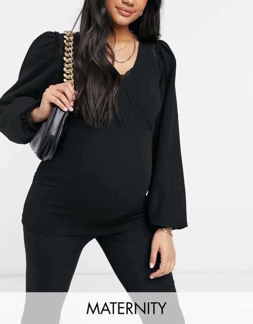 Mamalicious Maternity - Top cache-cœur à manches évasées - Noir