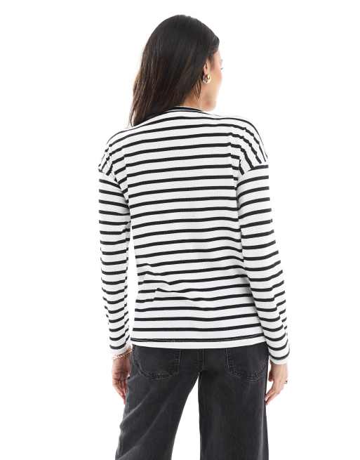 Mamalicious Maternity - Top in jersey a maniche lunghe in piqué a righe monocromatiche, 4 di 4
