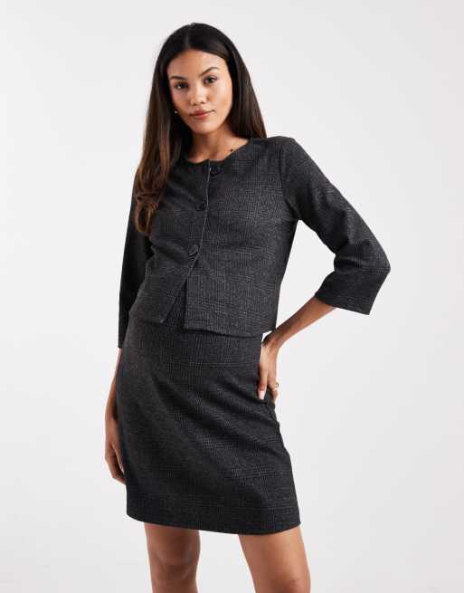 Mamalicious Maternity - Top in maglia corto con bottoni sul davanti grigio con stampa a quadri in coordinato