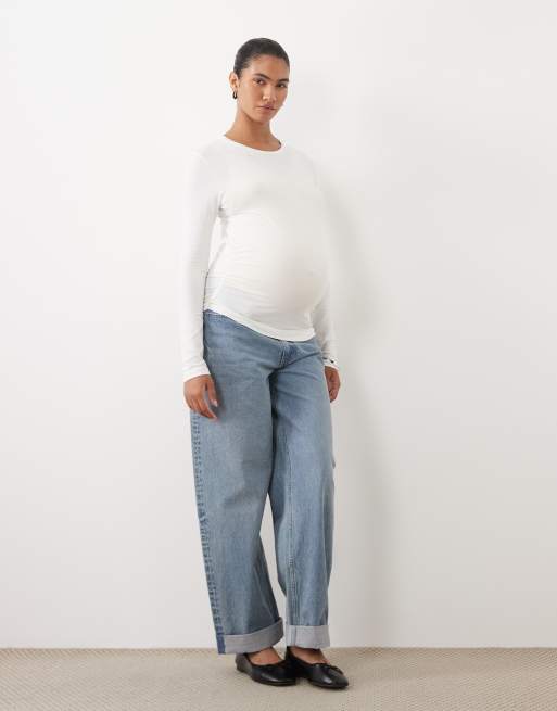Mamalicious Maternity top met lange mouwen en gerimpeld detail in wit, 2 van 4