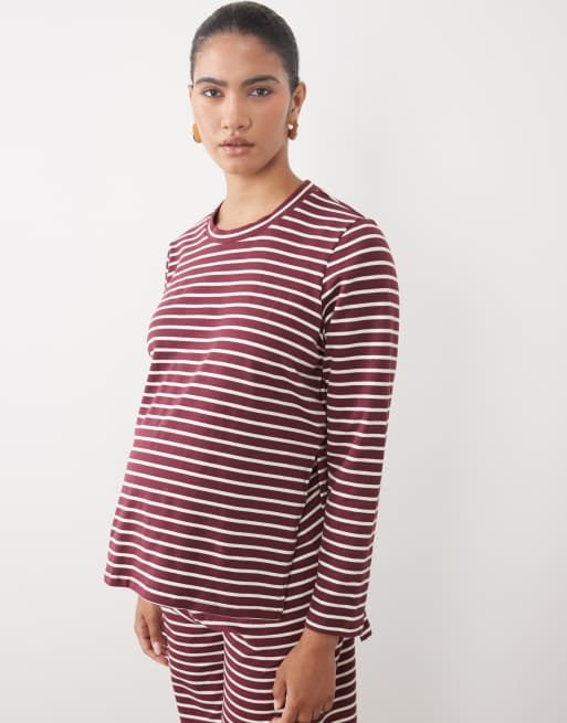 Mamalicious Maternity - Coordinato in jersey bordeaux a righe, 2 di 3