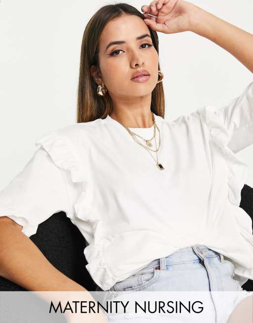 Mamalicious Maternity - Top per allattamento bianco con volant  