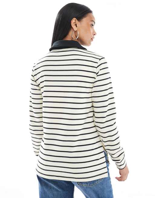 Mamalicious Maternity - Top stile rugby adatto per l'allattamento color crema e nero a righe, 4 di 4