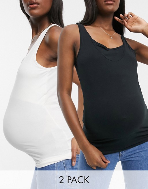 Mamalicious Maternity two pack tank top with nursing function in black and white