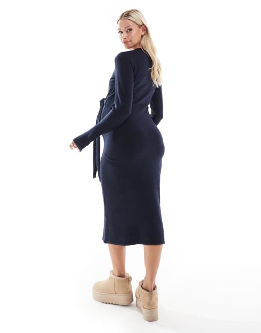 Mamalicious Maternity – Umstands-Maxikleid aus Strick in Marineblau mit geknoteter Vorderseite, 2 von 4