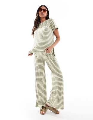 Mamalicious Maternity - Umstandshose aus Jersey in Khaki gestreift mit weitem Schnitt, Kombiteil-Grün