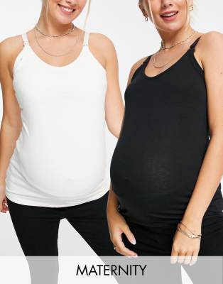 Mamalicious Maternity - Umstandsmode - 2er-Pack Trägertops mit Stillfunktion-Mehrfarbig