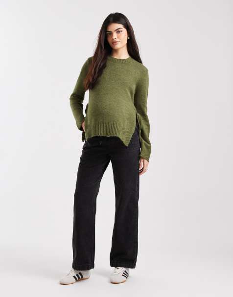 Mamalicious Maternity under the bump adjustable waist wide leg jeans in black wash