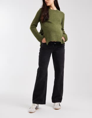 Mama.licious Mamalicious Maternity Under The Bump Adjustable Waist Wide Leg Jeans In Green