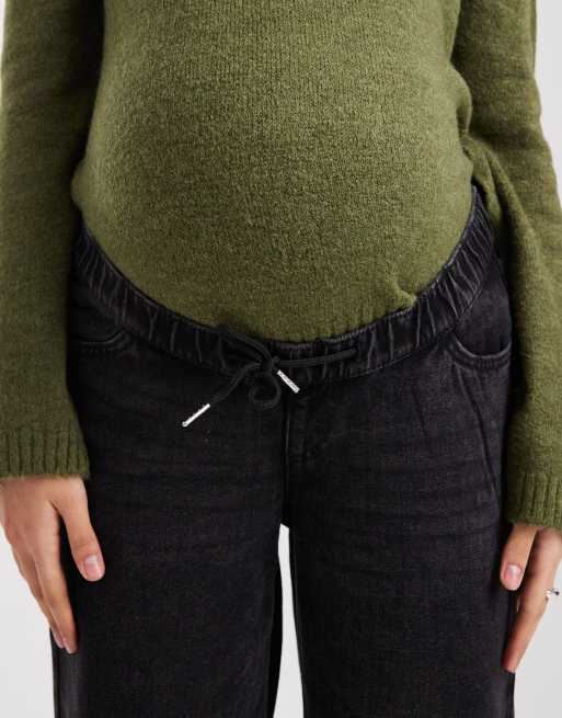 Mamalicious Maternity under the bump adjustable waist wide leg jeans in black wash, 5 of 5