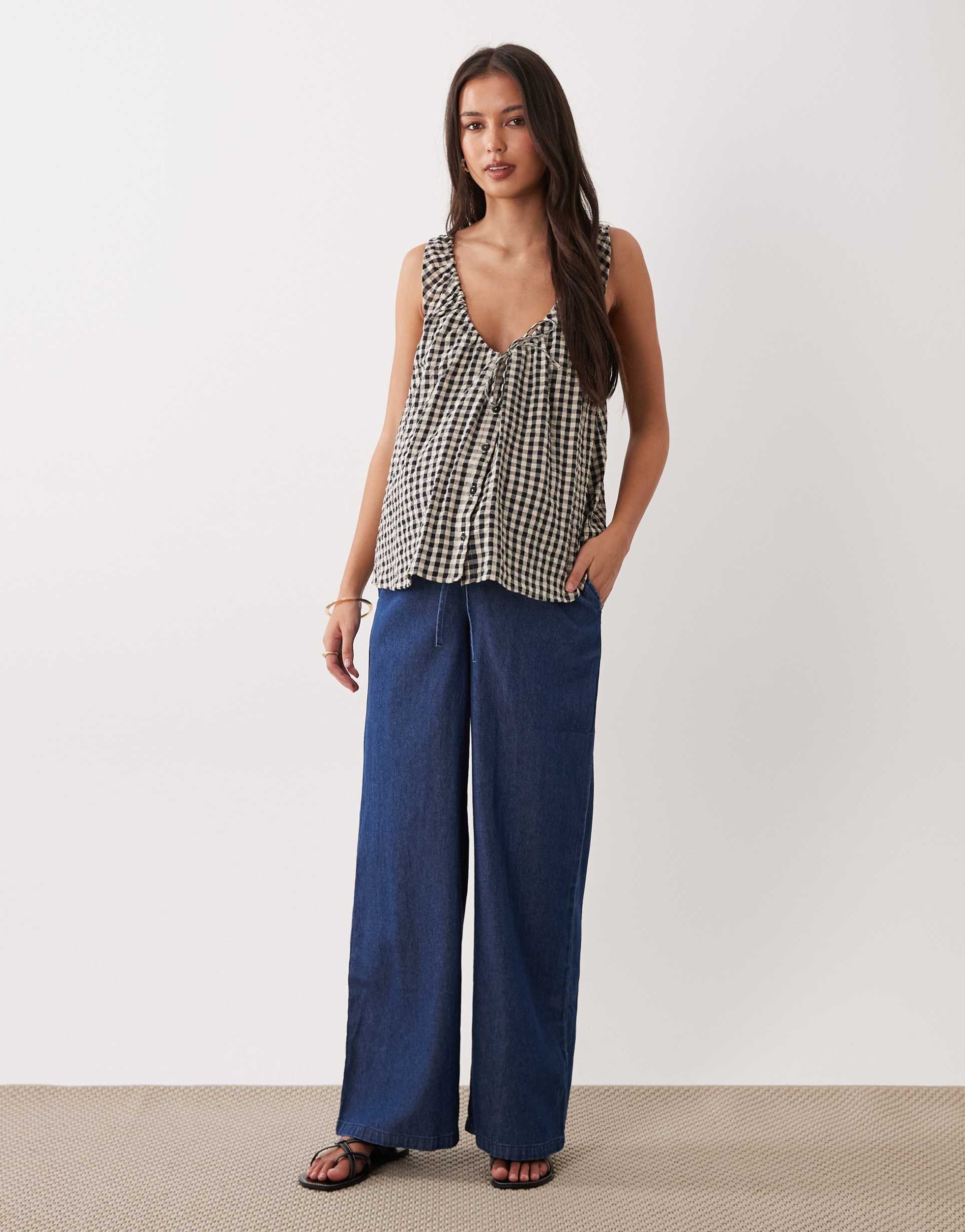 mamalicious maternity under the bump drawstring chambray jeans in medium blue wash