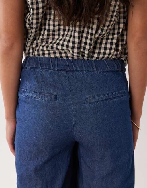 Mamalicious Maternity under the bump drawstring chambray jeans in medium blue wash