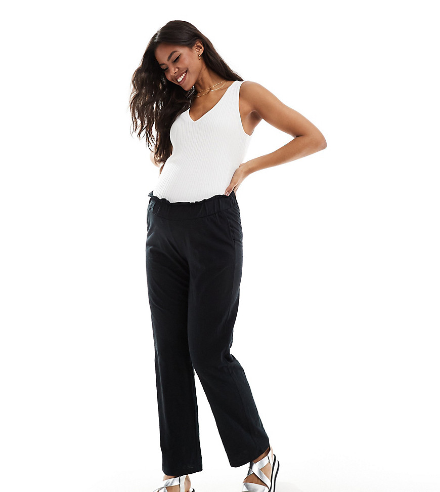 Mamalicious Maternity under the bump lightweight summer wide leg pants in black
