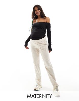 Mama.licious Maternity Under The Bump Lightweight Summer Wide Leg Pants In Cream-neutral