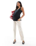 [Mama.licious] Mamalicious Maternity under the bump lightweight summer wide leg pants in cream-White L French Oak