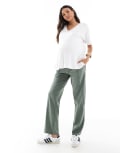 [Mama.licious] Mamalicious Maternity under the bump lightweight summer wide leg pants in khaki-Green S Agave green