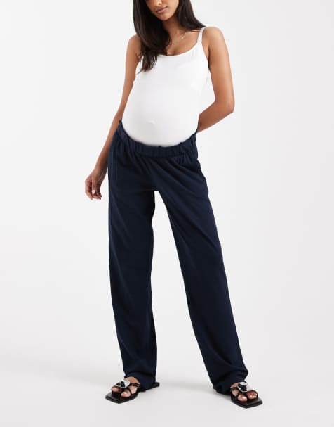 Mamalicious Maternity under the bump lightweight summer wide leg pants in navy - view 1