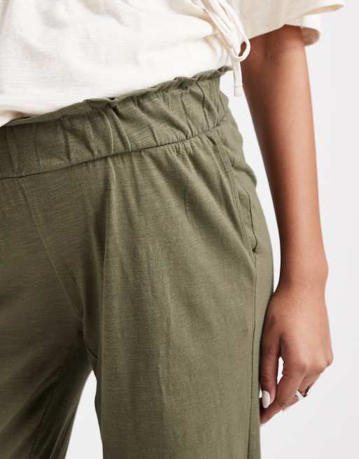 Mamalicious Maternity under the bump lightweight summer wide leg trousers in dark khaki, 4 of 5