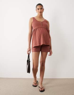 Mamalicious Maternity under the bump shorts in burgundy - part of a set