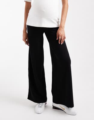 Mama.licious Mamalicious Maternity Under The Bump Side Stripe Wide Leg Trouser In Black