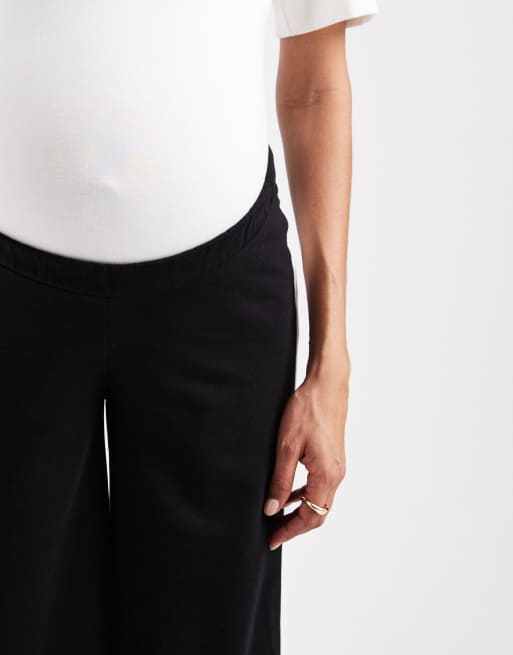 Mamalicious Maternity under the bump side stripe wide leg trouser in black, 3 of 5