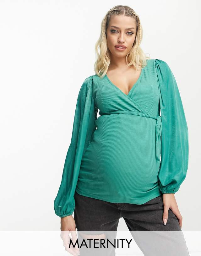 Mamalicious Maternity v-neck blouse in green