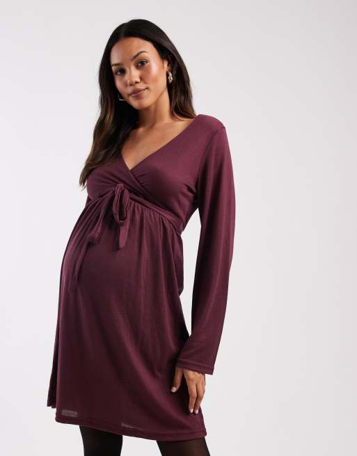 Mamalicious Maternity - Vestito a portafoglio per l'allattamento in morbido jersey color bordeaux