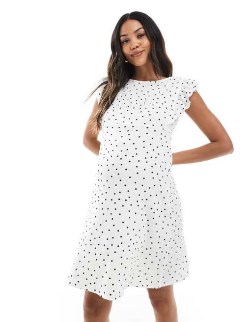 Mamalicious Maternity - Vestito al ginocchio in jersey bianco a pois con volant, 3 di 4