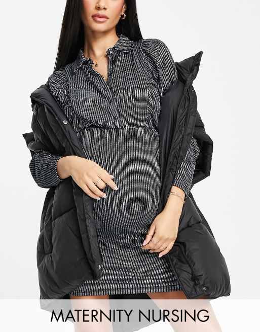 Mamalicious Maternity - Vestito camicia corto a quadri bianchi e neri - MULTI