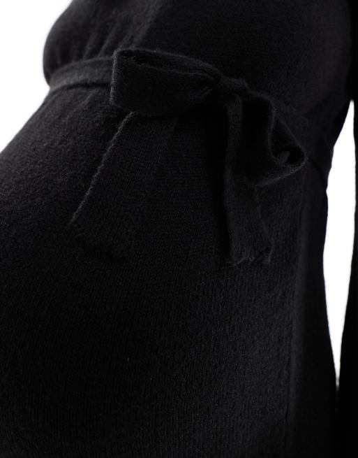 Mamalicious Maternity - Vestito corto in maglia nera con cintura, 3 di 4