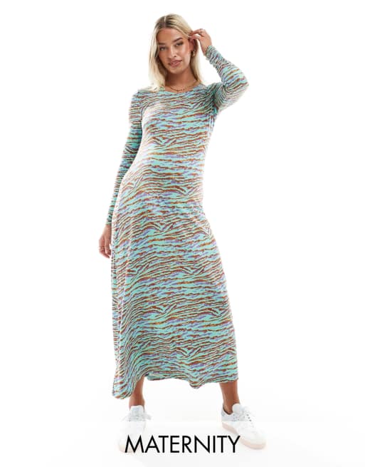 Mamalicious Maternity - Vestito lungo a maniche lunghe con stampa zebrata multicolore