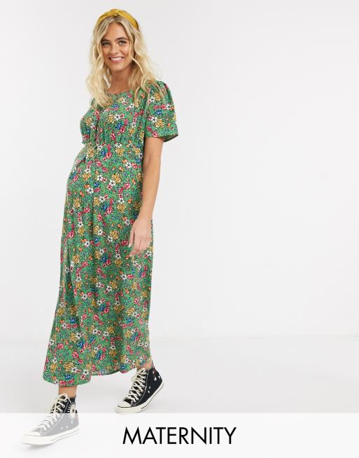 Mamalicious Maternity Vestito Lungo Da Giorno Verde A Fiori Asos