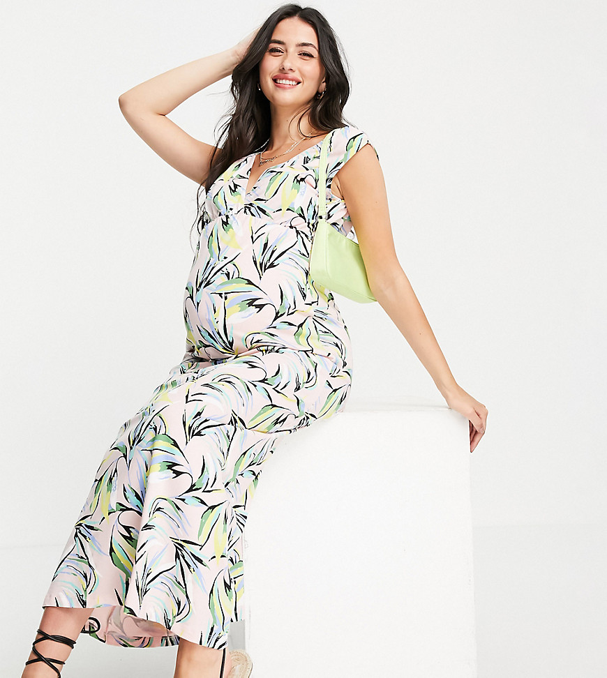 mamalicious maternity - vestito lungo per l'allattamento in cotone con stampa di palme - multi-multicolore