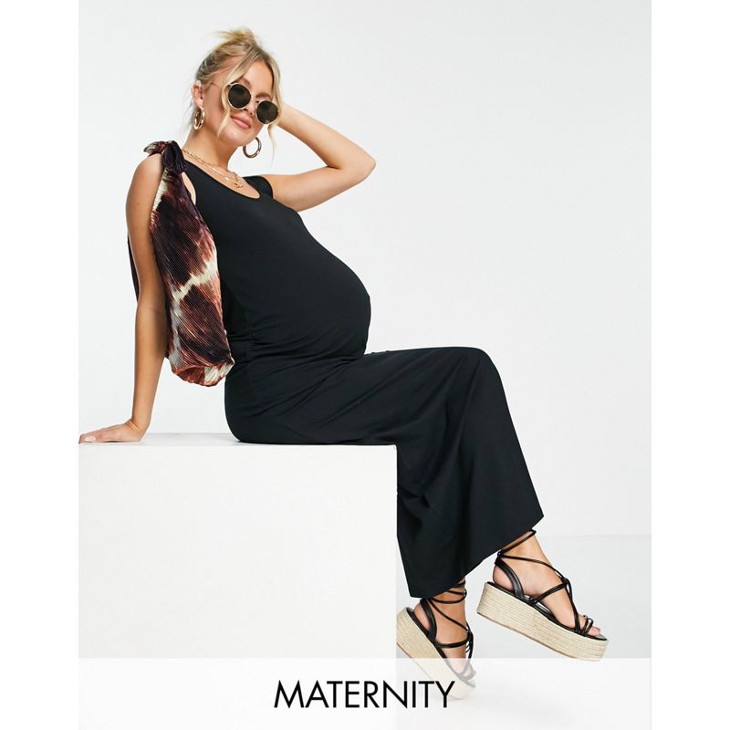 Mamalicious Maternity - Vestito lungo senza maniche in misto cotone organico nero