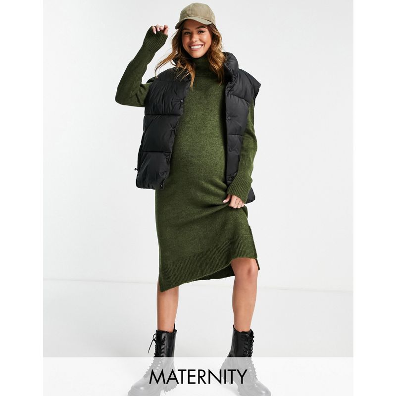 wc9Lt Donna Mamalicious Maternity - Vestito maglia con collo alto verde kaki