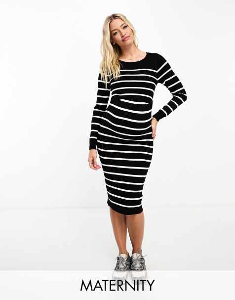 Mamalicious Maternity - Vestito midi a doppio strato nero e bianco a righe - view 1