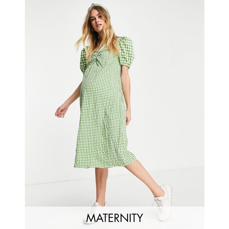 Vestiti longuette Donna Mamalicious Maternity - Vestito midi a maniche corte verde a quadretti