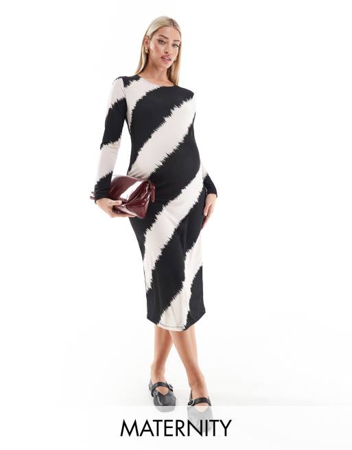 Mamalicious Maternity - Vestito midi a righe grafiche monocromatiche