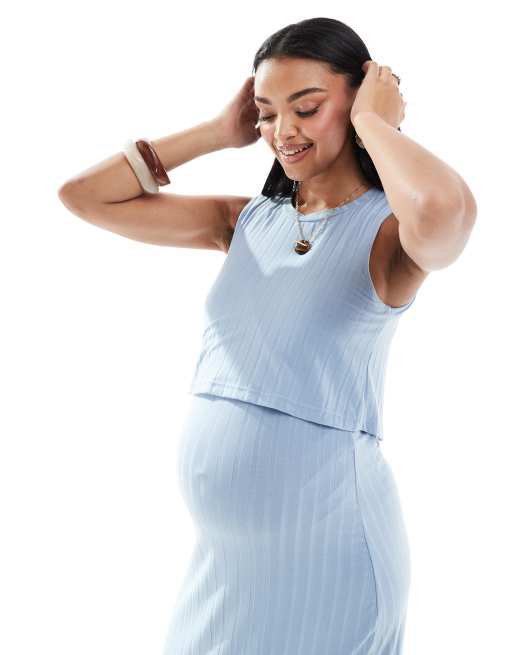 Mamalicious Maternity - Vestito midi azzurro a coste per l'allattamento a 2 funzioni, 4 di 4