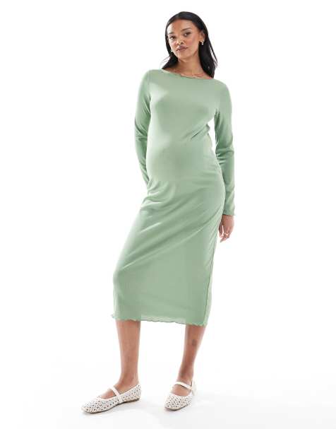 Mamalicious Maternity - Vestito midi in jersey kaki con scollo a barchetta - view 1