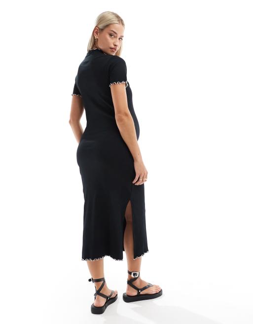 Mamalicious Maternity - Vestito midi in jersey nero con fondo smerlato, 3 di 4