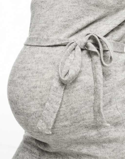 Mamalicious Maternity - Vestito midi in maglia grigia con cintura, 4 di 4