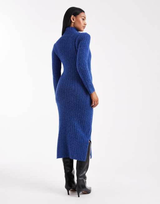 Mamalicious Maternity - Vestito midi per l'allattamento in maglia soffice blu mélange a coste, 4 di 4