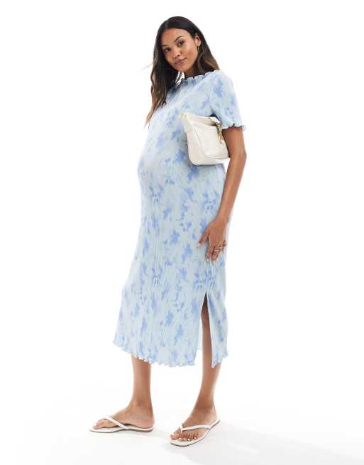 Mamalicious Maternity - Vestito midi plissé blu tie-dye, 3 di 4