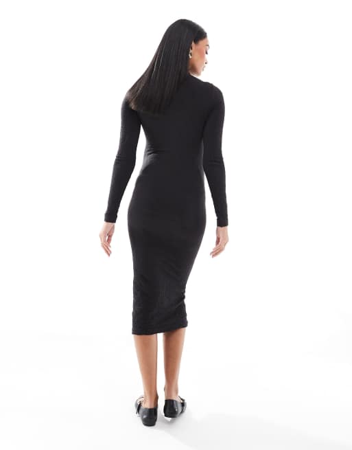 Mamalicious Maternity - Vestito midi senza cuciture nero testurizzato, 4 di 4