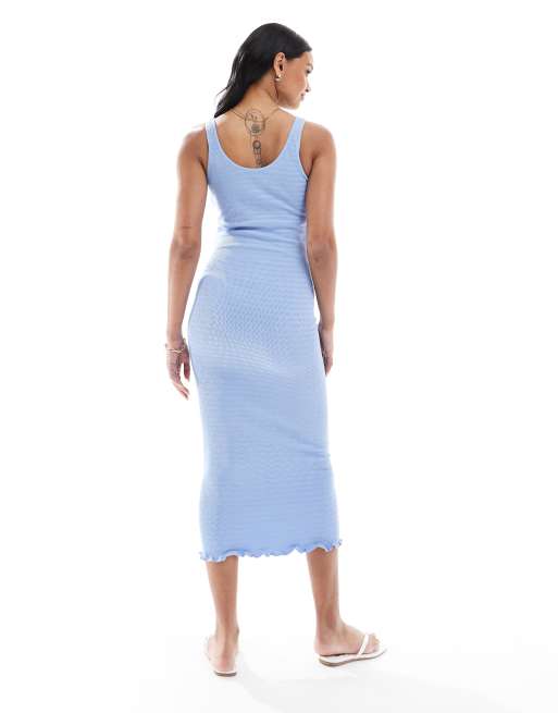 Mamalicious Maternity - Vestito midi senza maniche blu testurizzato con bordi smerlati, 4 di 4