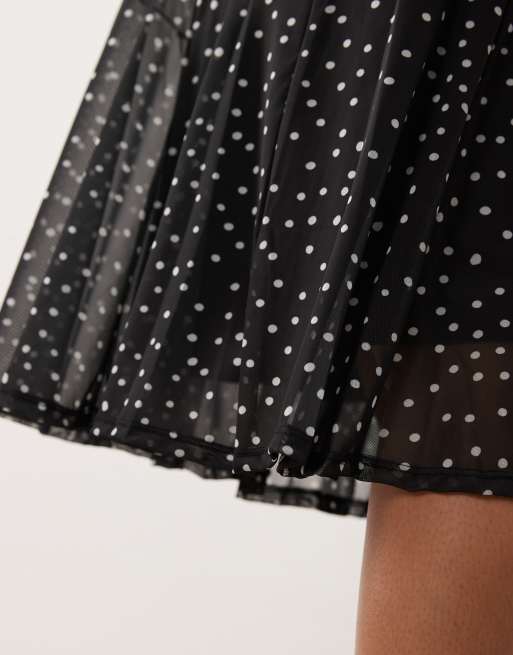 Mamalicious Maternity - Vestito midi senza maniche in rete nera e bianca a pois, 3 di 4