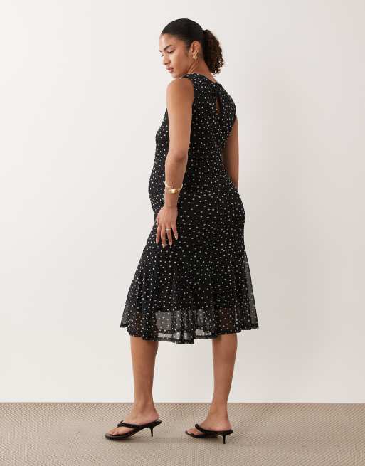 Mamalicious Maternity - Vestito midi senza maniche in rete nera e bianca a pois, 4 di 4